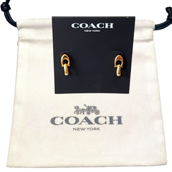 2PC Bundle! Coach Earrings w Interlocking Signature “C” with Coach dust bag NWT - Picture 7 of 7